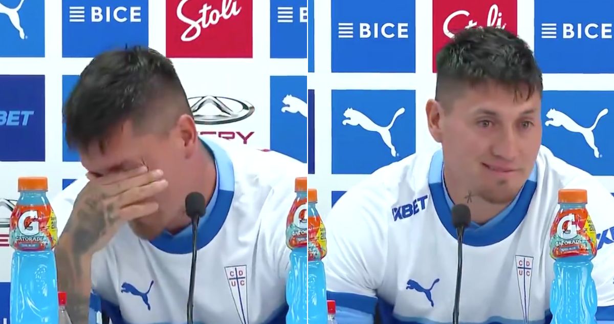 Nicolás Castillo entre lágrimas durante su presentación en la UC