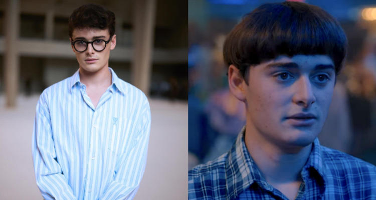 Noah Schnapp en una fotografía compartida en su instagram (izquierda) y en su papel de Will Byers en Stranger Things (derecha)