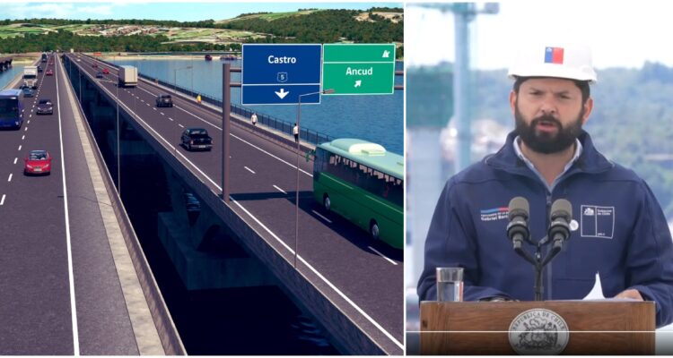PRESIDENTE BORIC VISITA OBRAS DE PUENTE CHACAO Y RATIFICA DOBLE VÍA EN CHILOÉ