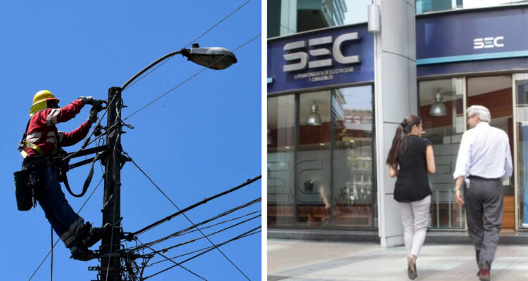 Izquierda: un trabajador de compañía de electricidad derecha: frontis de la SEC