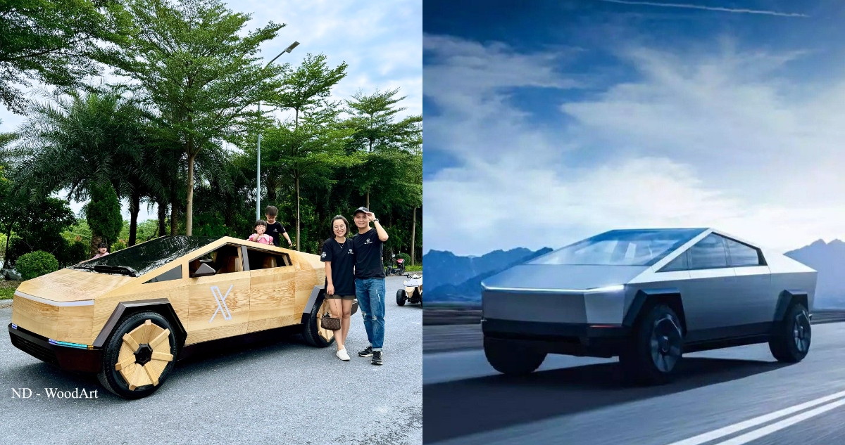Carpintero construyó su propio Tesla Cybertruck de madera y funcional: quiere regalárselo a Elon Musk