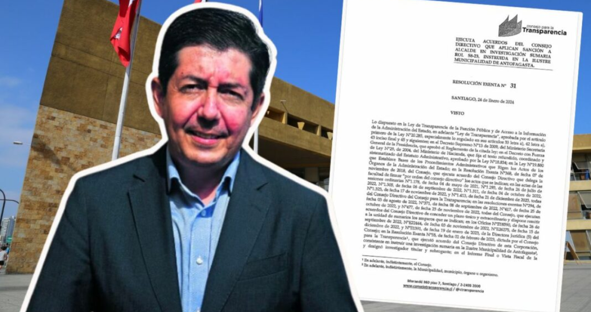 Sancionan con 40% del sueldo a alcalde de Antofagasta por infringir 12 veces la Ley de Transparencia