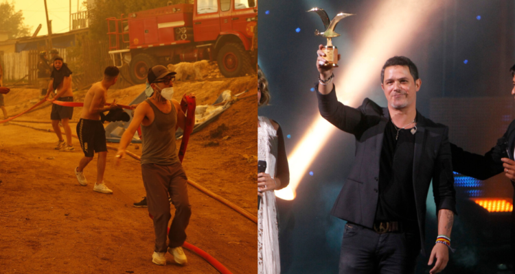 Fotografía de damnificados por incendios (izquierda) y de Alejandro Sanz en Festival de Viña (derecha)