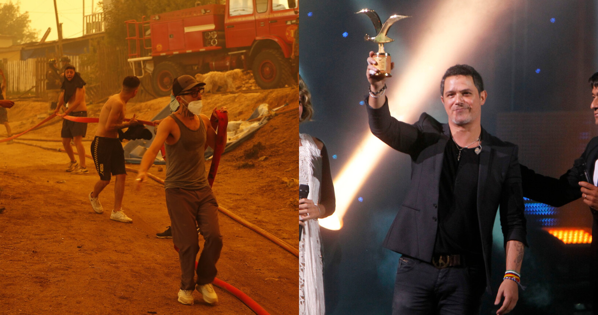 Fotografía de damnificados por incendios (izquierda) y de Alejandro Sanz en Festival de Viña (derecha)