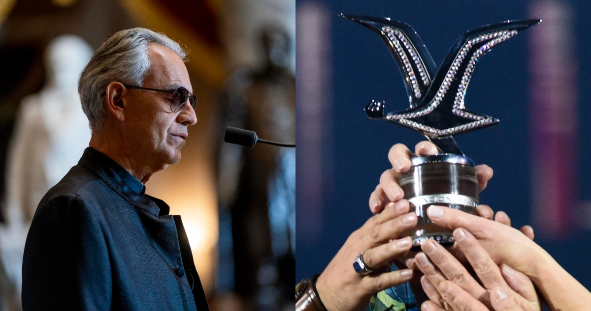 Andrea Bocelli (izquierda) Gaviota de plata del Festival de Viña (derecha)