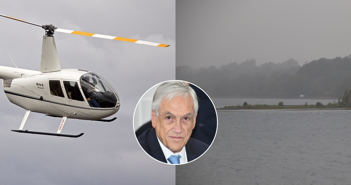 Helicóptero modelo Robinson R44 e imagen de fondo del Lago Ranco.