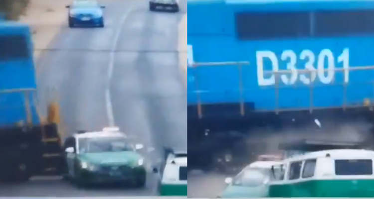 Patrulla de Carabineros es colisionada por tren de carga y termina impactando a furgón en Quillota