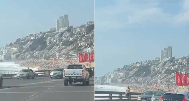 Pese a toque de queda por incendios: playas de Viña del Mar siguen repletas de gente