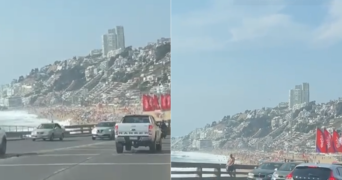 Pese a toque de queda por incendios: playas de Viña del Mar siguen repletas de gente