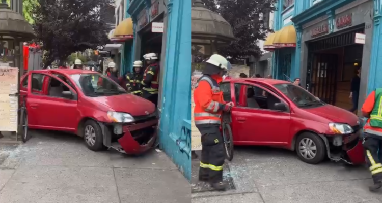 auto termina incrustado al ingreso de restaurante en pleno centro de Concepción