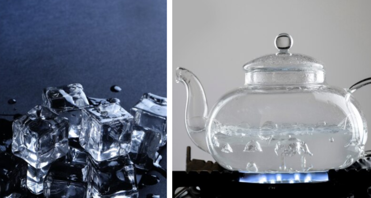 Hielo con agua caliente