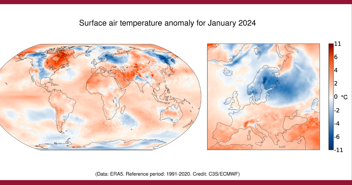 Enero de 2024 fue el mes más caliente registrado a nivel mundial: 1,66 °C sobre el promedio