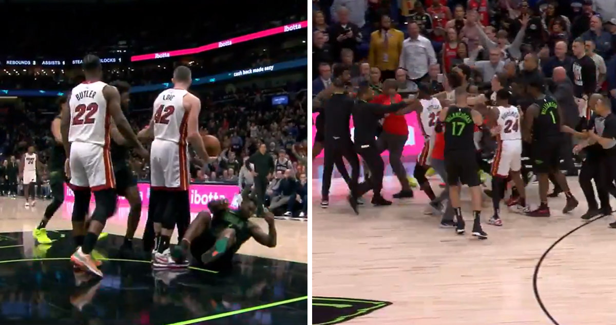 Pelicans y Heat se pelearon en pleno duelo de la NBA.