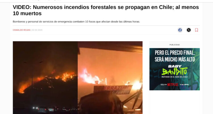Incendios en Chile en portada del diario Excelsior