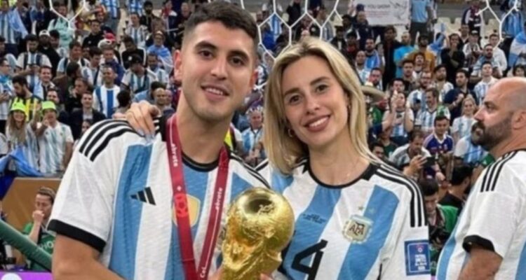Exequiel Palacios y su exesposa en la final de Qatar 2022.