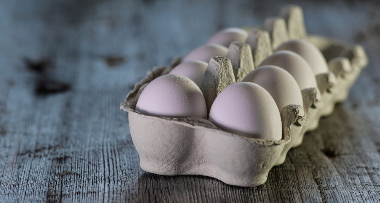 Una bandeja de huevos blancos