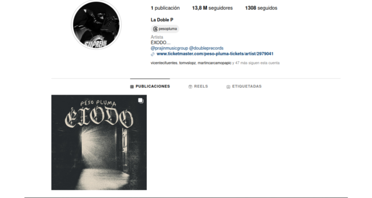 Instagram de Peso Pluma sin fotografías