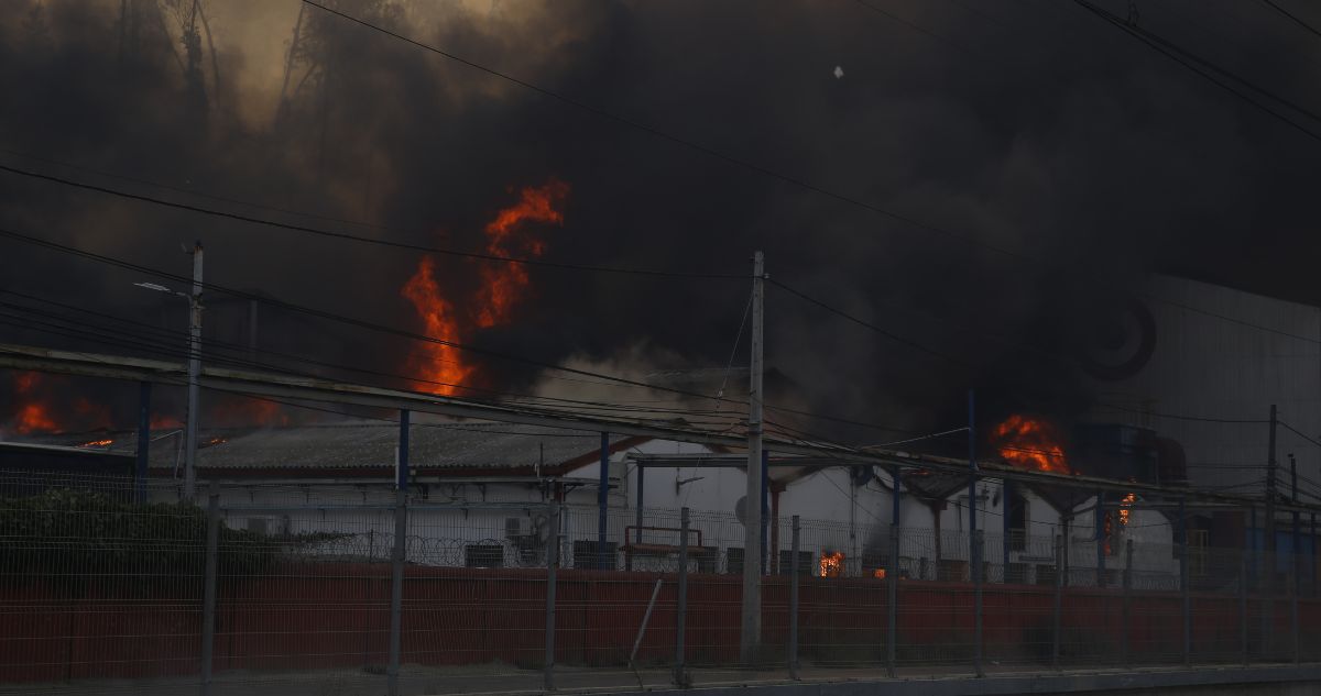 Incendios forestales: fuego alcanza fábrica Tricolor y avanza sin control en Viña del Mar
