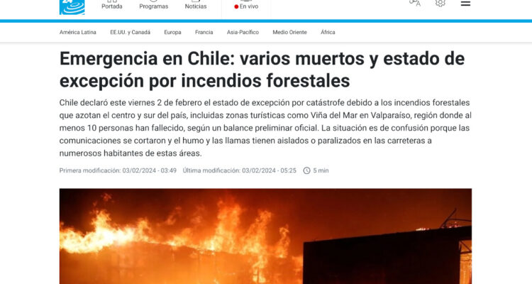 Incendios en Chile cubiertos por France24