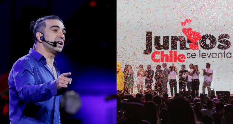 Jorge Alís en Viña (izquierda) y evento solidario Juntos Chile se levanta (derecha)