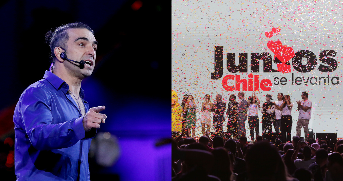 Jorge Alís en Viña (izquierda) y evento solidario Juntos Chile se levanta (derecha)