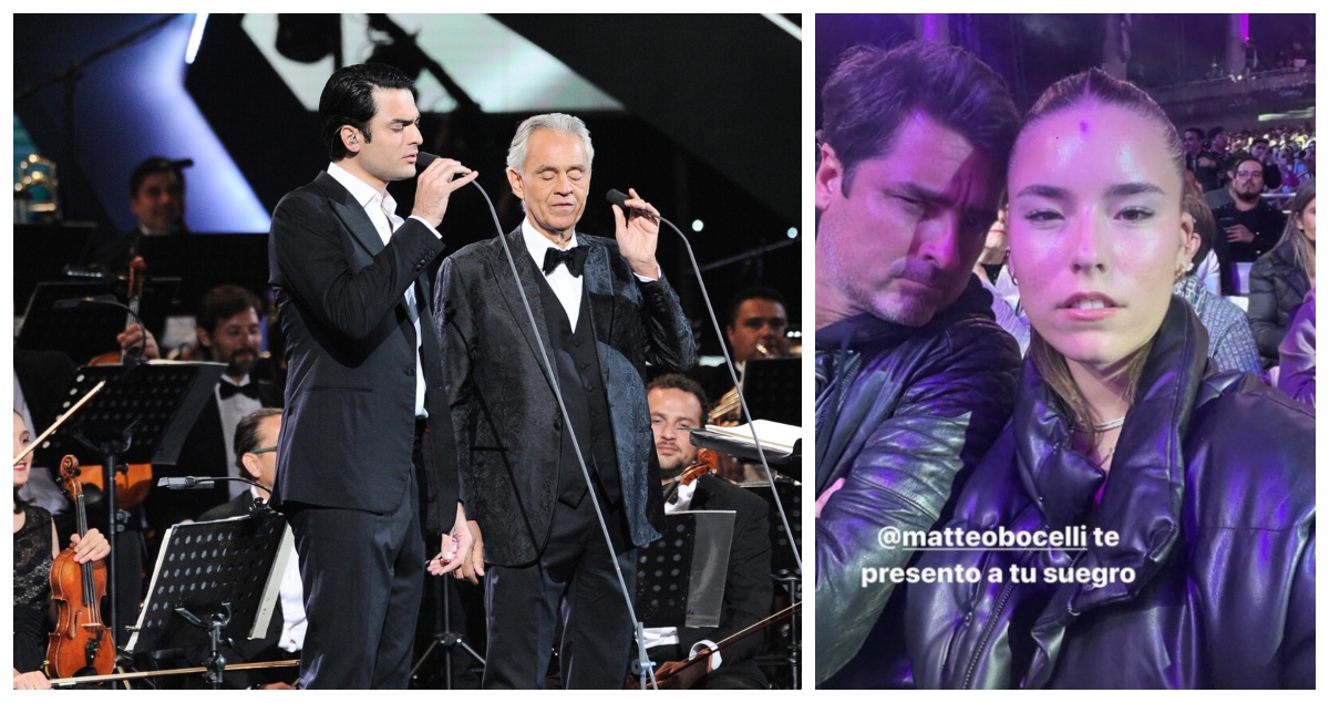 Matteo Bocelli cantando, y la selfie de Milagros y Jorge Zabaleta.