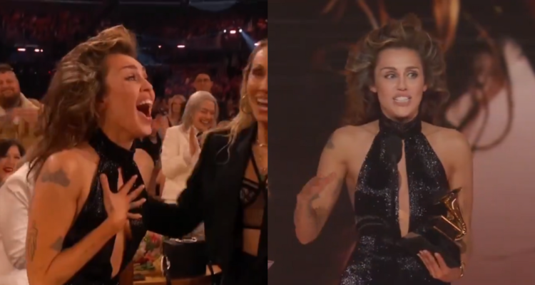 Miley Cyrus recibiendo su primer Grammy