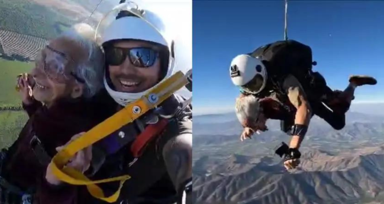 mujer de 96 años se lanza de paracaídas