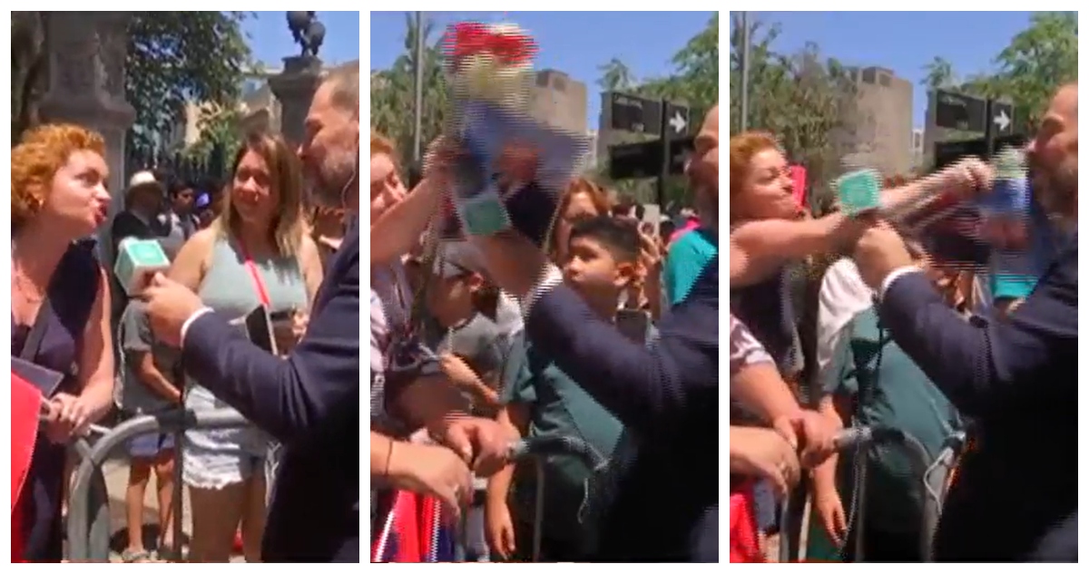 Una mujer agrede a José Antonio Neme en la cara con una foto del difunto expresidente Sebastián Piñera.