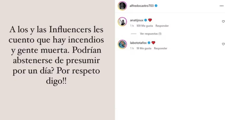 Publicación de Alfredo Castro en Instagram por influencers