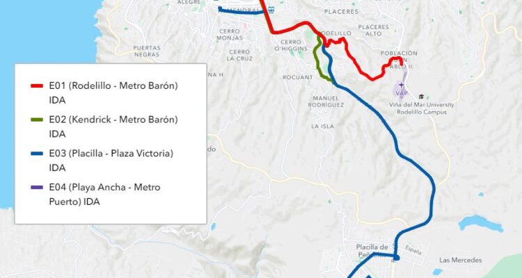 Recorrido buses eléctricos en Gran Valparaíso
