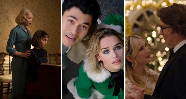 Capturas de películas románticas Carol (izquierda), Last Christmas (centro) y About Fate (derecha)