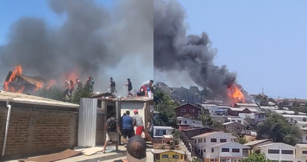 Graban a vecinos combatiendo incendio en casa de sector afectado por incendio forestal en Quilpué