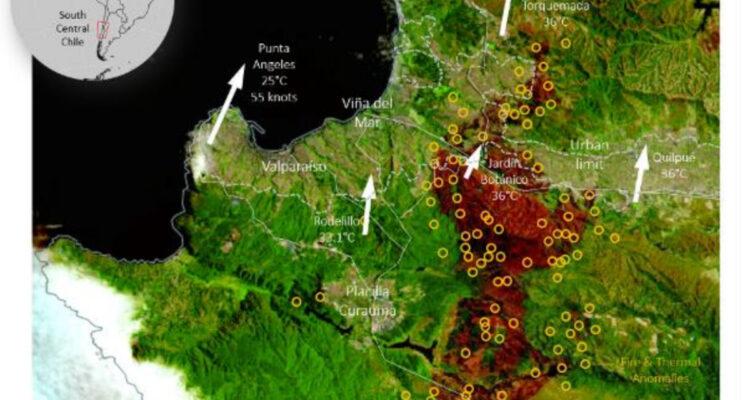 Zonas afectadas por los incendios en Valparaíso