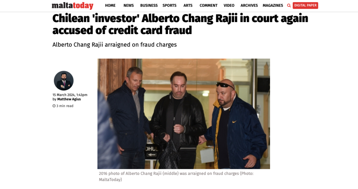 Dijo que era un “jubilado”: Reportan detención de Alberto Chang en Malta tras pagar con tarjeta robada