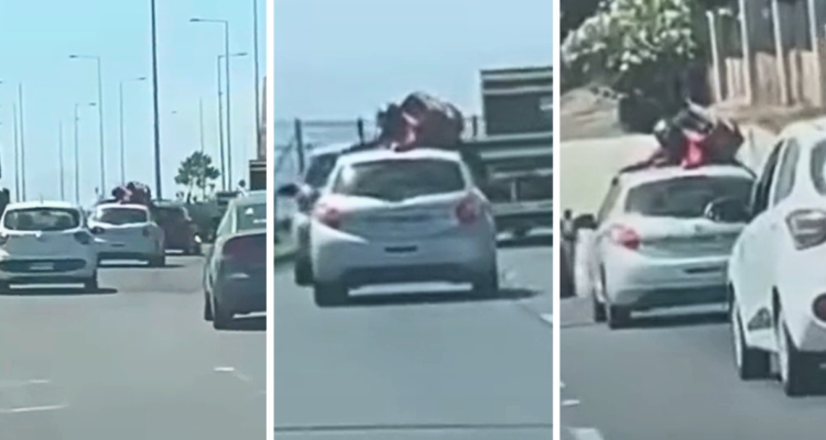 Video: Motociclista “viaja” en el techo de vehículo en transitada avenida de Antofagasta