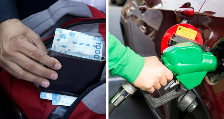 Izquierda: billetera derecha: hombre echando combustible