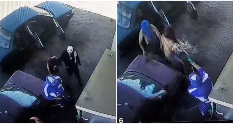 Bombero de servicentro arroja combustible a delincuentes para repeler robo en Los Ángeles