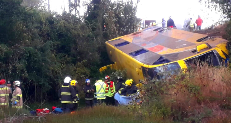 Bus interprovincial se volcó en ruta hacia Panguipulli en la región de Los Ríos