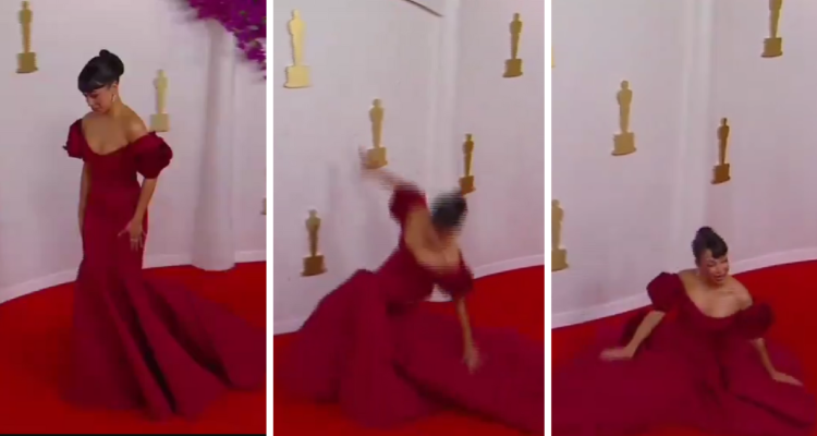 Actriz Liza Koshy protagoniza el primer momento viral de los Oscar al sufrir caída en la alfombra roja