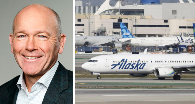 Izquierda: CEO Boeing, derecha: un vuelo de alaska airlines