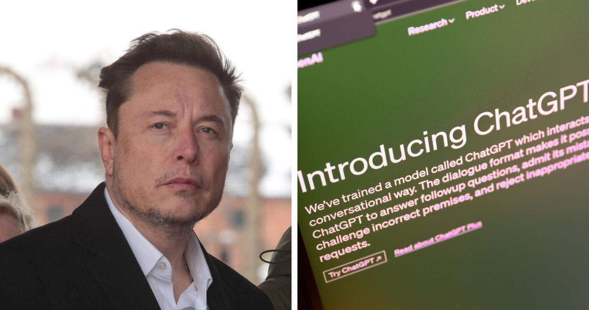 izquierda: fotografía de Elon Musk derecha: captura de la web de ChatGPT de OpenAI
