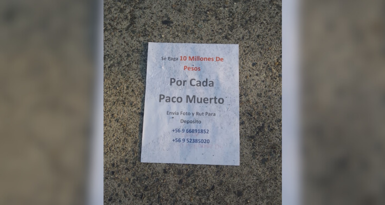 10 millones por paco muerto: hallan panfletos llamando a asesinar a Carabineros en Coronel