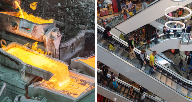 izquierda: imagen de fundición minera derecha: imagen de un centro comercial