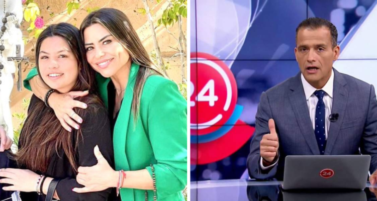 Marlene de la Fuente junto a su hija Florencia (izquierda) e Iván Núñez en noticiario de TVN (derecha)