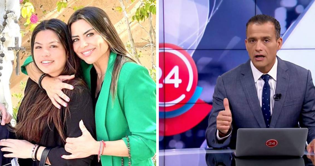 Marlene de la Fuente junto a su hija Florencia (izquierda) e Iván Núñez en noticiario de TVN (derecha)