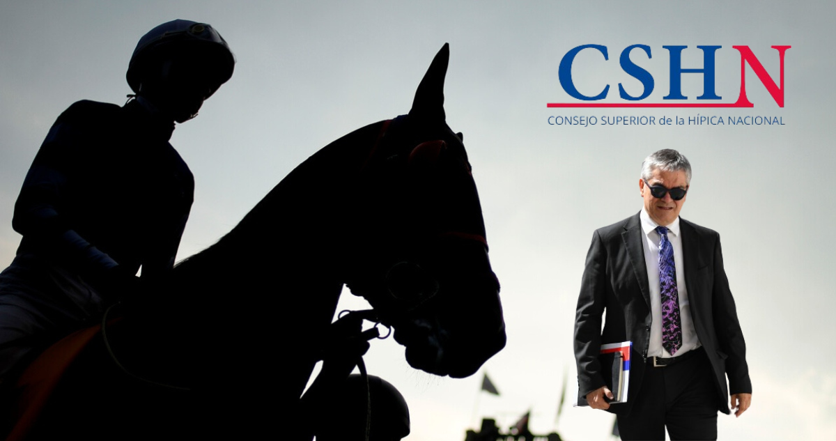 Caballo y su jinete junto a la imagen del ministro Marcel.