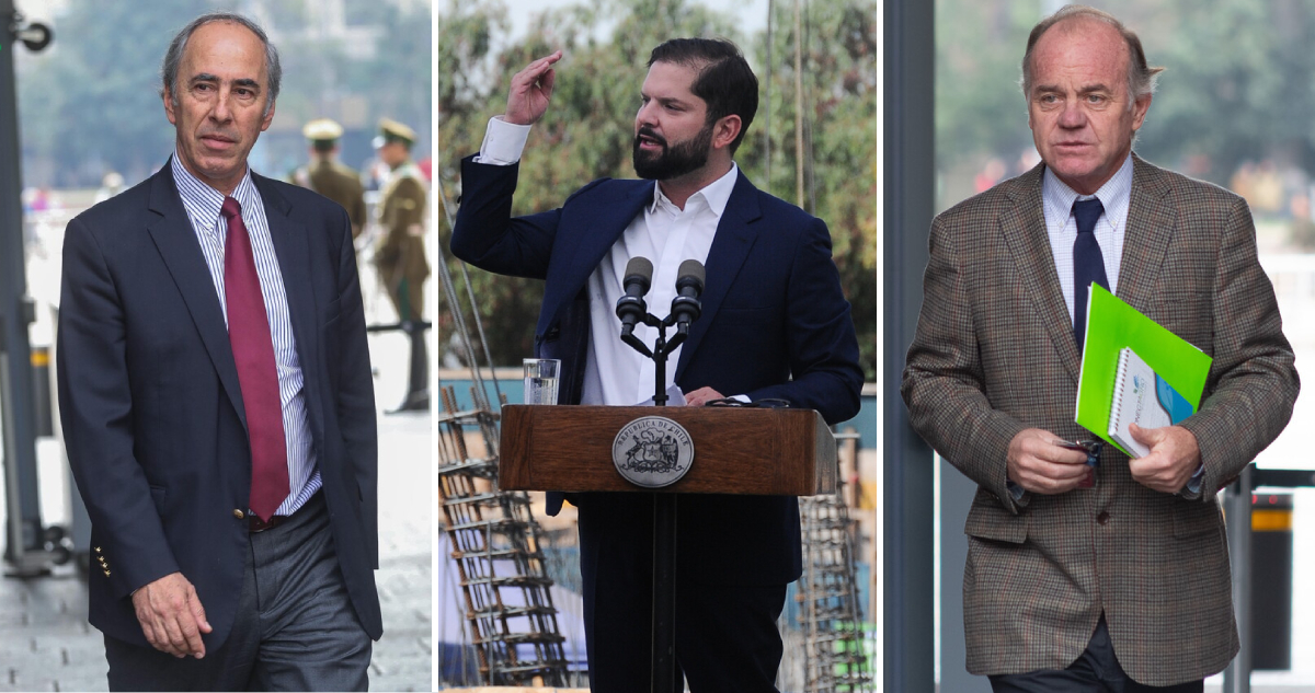 Izquierda: Presidente de la CPC, Rircardo Mewes centro: presidente Gabriel Boric derecha: presidente de la SNA: Antonio Walker
