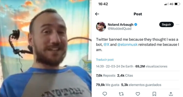 Noland Arbaugh, paciente del implante cerebral de Neuralink, publicó su primer ‘tweet’ con la mente