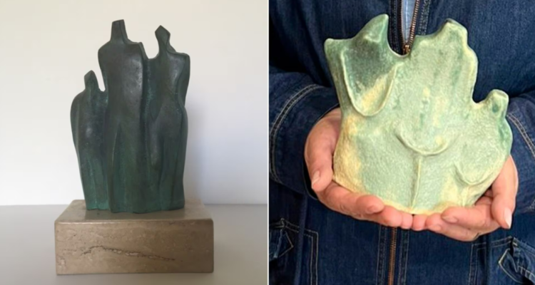 Escultura original a la izquierda. A la derecha, escultura creada por la UDI.